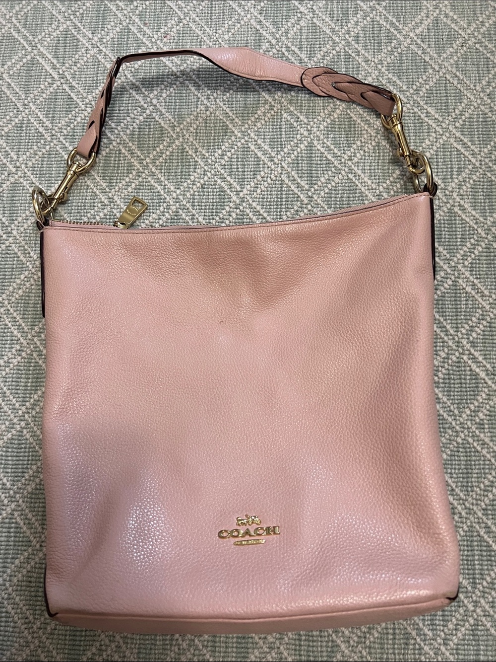 Coach Blush Pink Pebbled Leather Shoulder Bag with Braided Strap